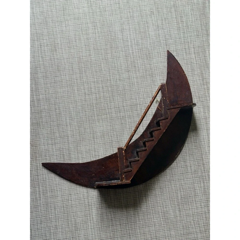 Vintage MCM Crescent Moon Stairway Wall Shelf Wood Hanging Display Folk Art 24”